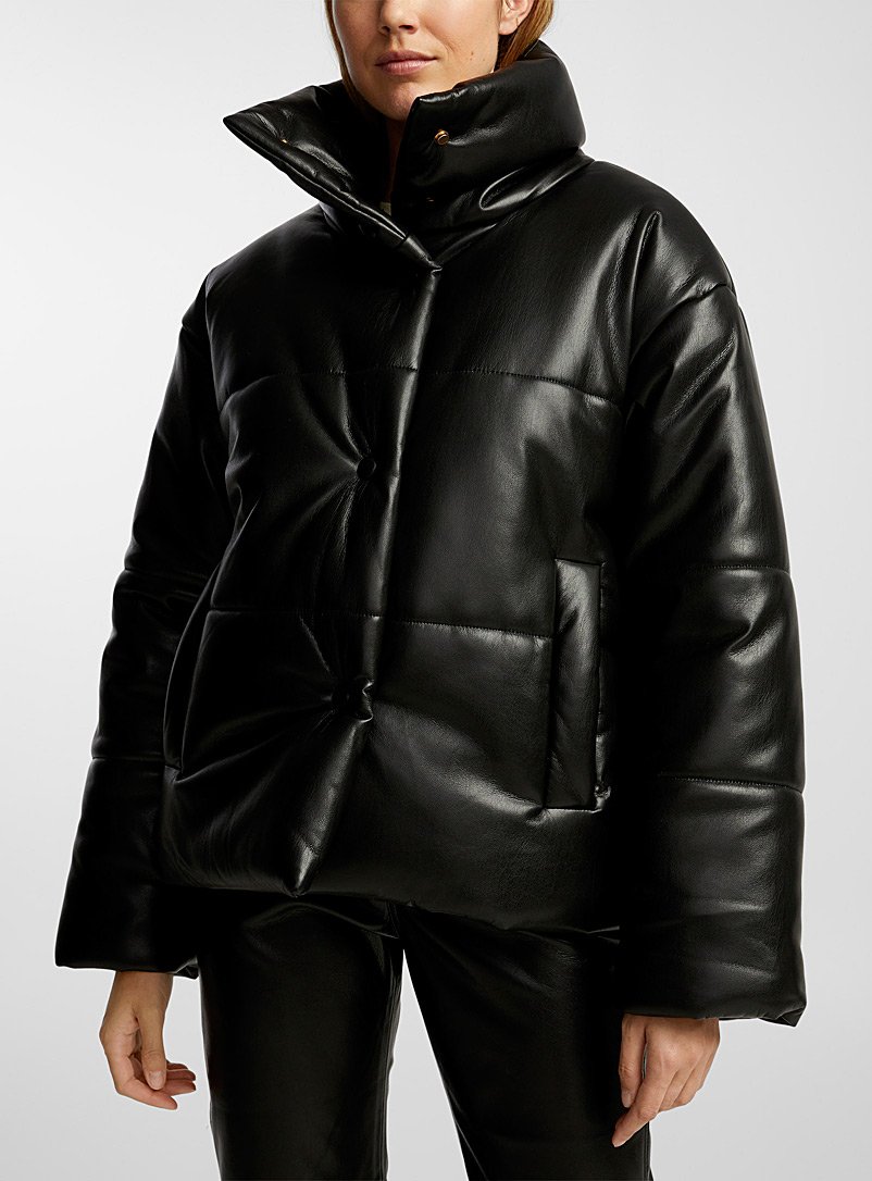 Nanushka: Le manteau Hide en cuir végane Noir pour femme