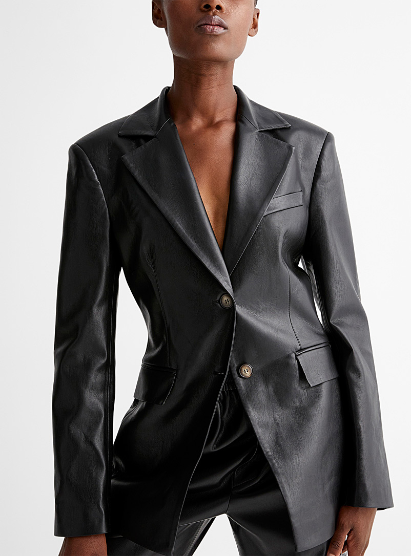 Nanushka Black Hathi vegan leather jacket for women
