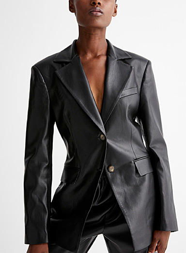 Nanushka Black Hathi vegan leather jacket for women