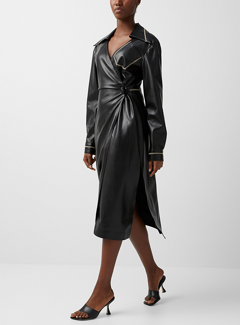 Nanushka: La robe Berna en cuir végane Noir pour femme