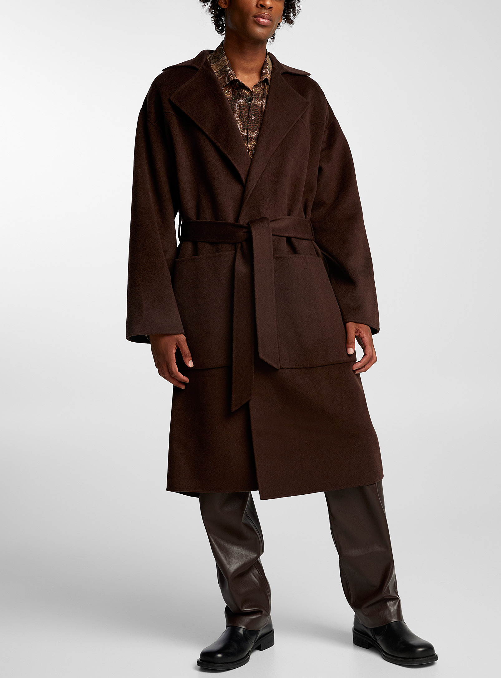 Nanushka Timo Wool And Silk Coat In Brown