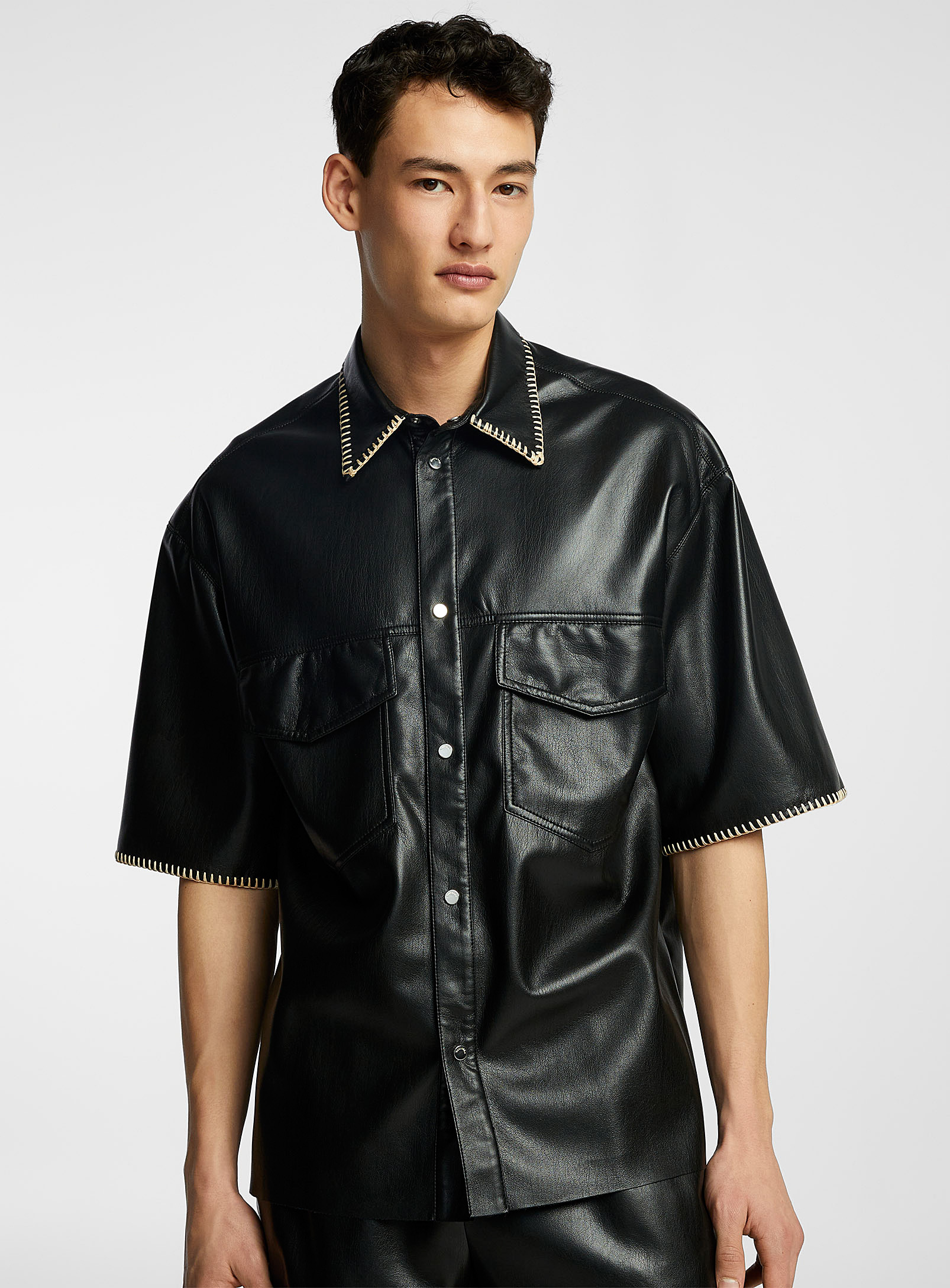 Nanushka Mance Overcast Leather Shirt In Black