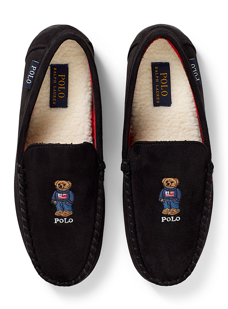 Polo Ralph Lauren Black Embroidered-bear Declan slippers Men for men