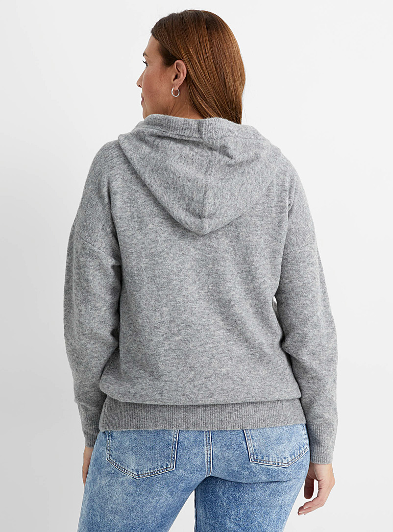 Contemporaine Light Grey Brushed knit hoodie for women