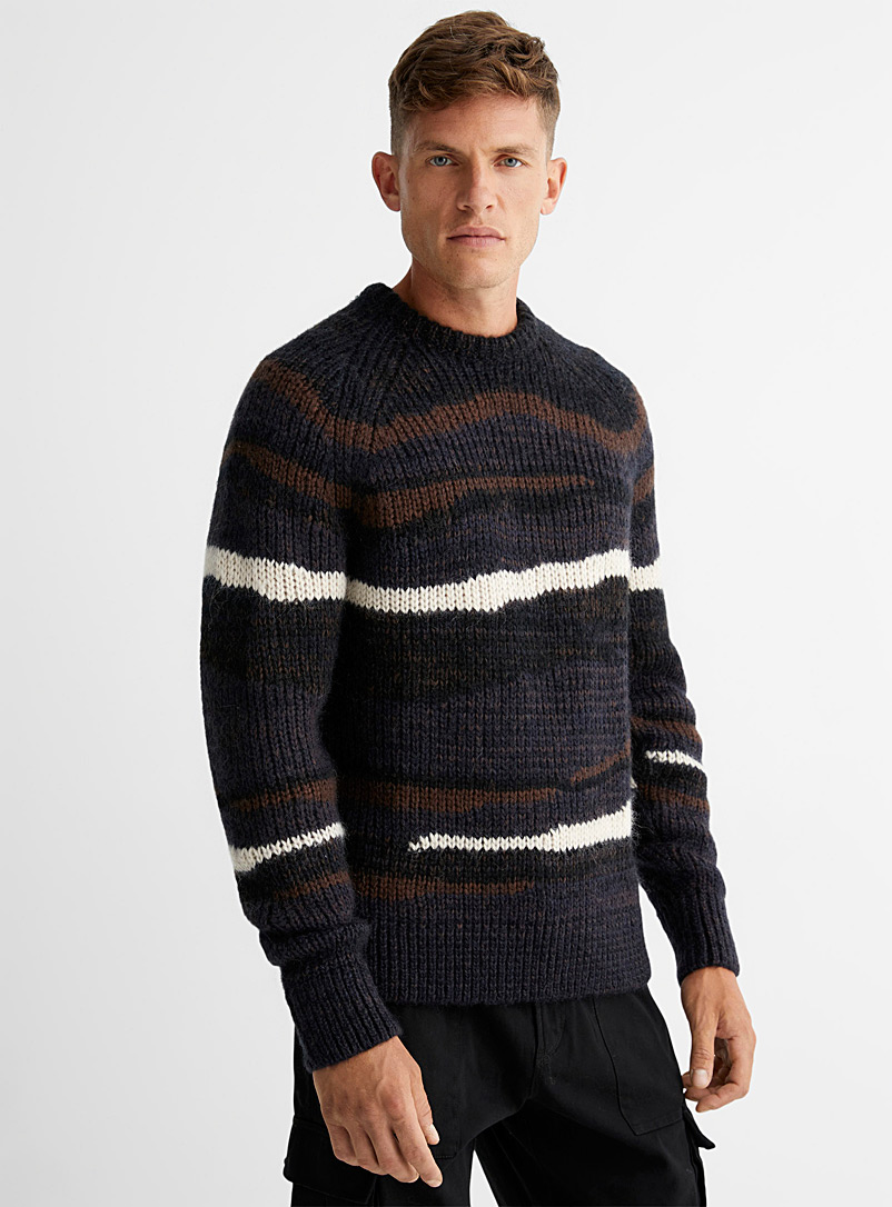 Le 31: Le pull tricot intarsia Noir pour homme