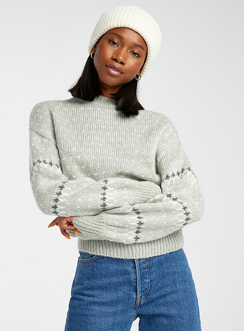 Twik: Le pull tricot laine à pois Vert à motifs pour femme
