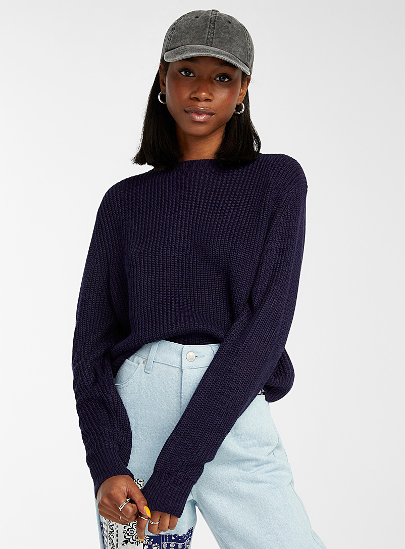 Twik Marine Blue Loose ribbed knit sweater for women