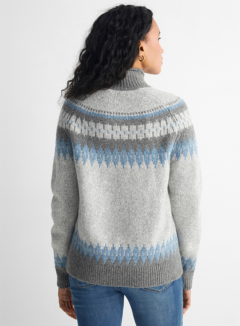 Contemporaine Light Grey Icelandic jacquard mock-neck sweater for women