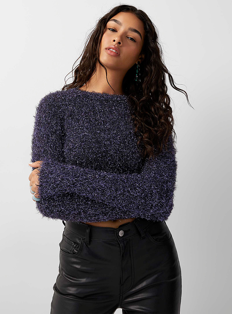 Twik Patterned Black Sparkling garland sweater for women