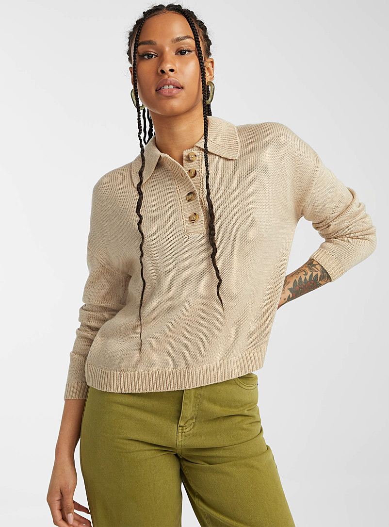 Twik Sand Loose polo sweater for women