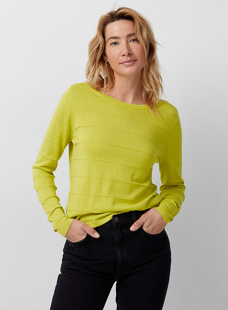 Contemporaine Bright Yellow Embossed stripe boat-neck sweater for women