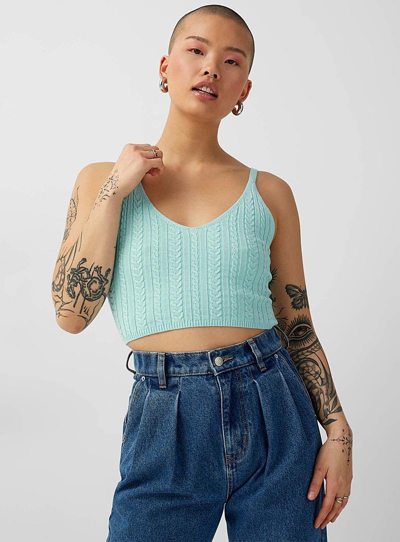 Twik Baby Blue Mini cables V-neck cropped cami for women