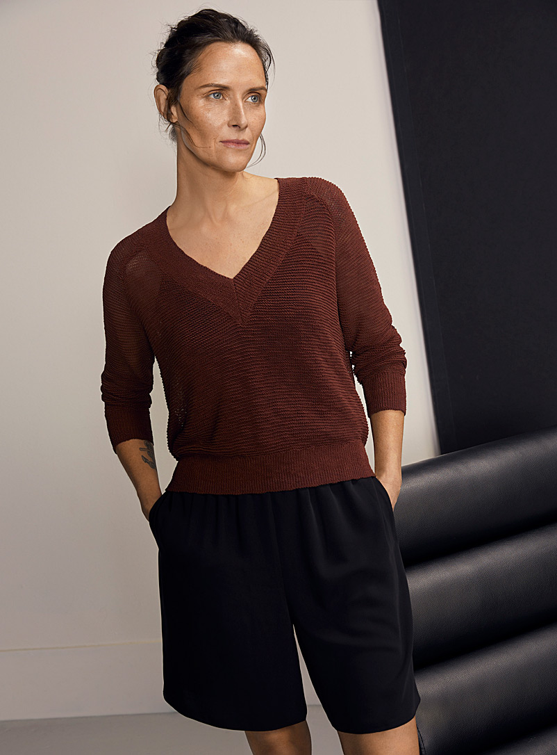 Contemporaine Dark Brown Glistening threads raglan sweater for women