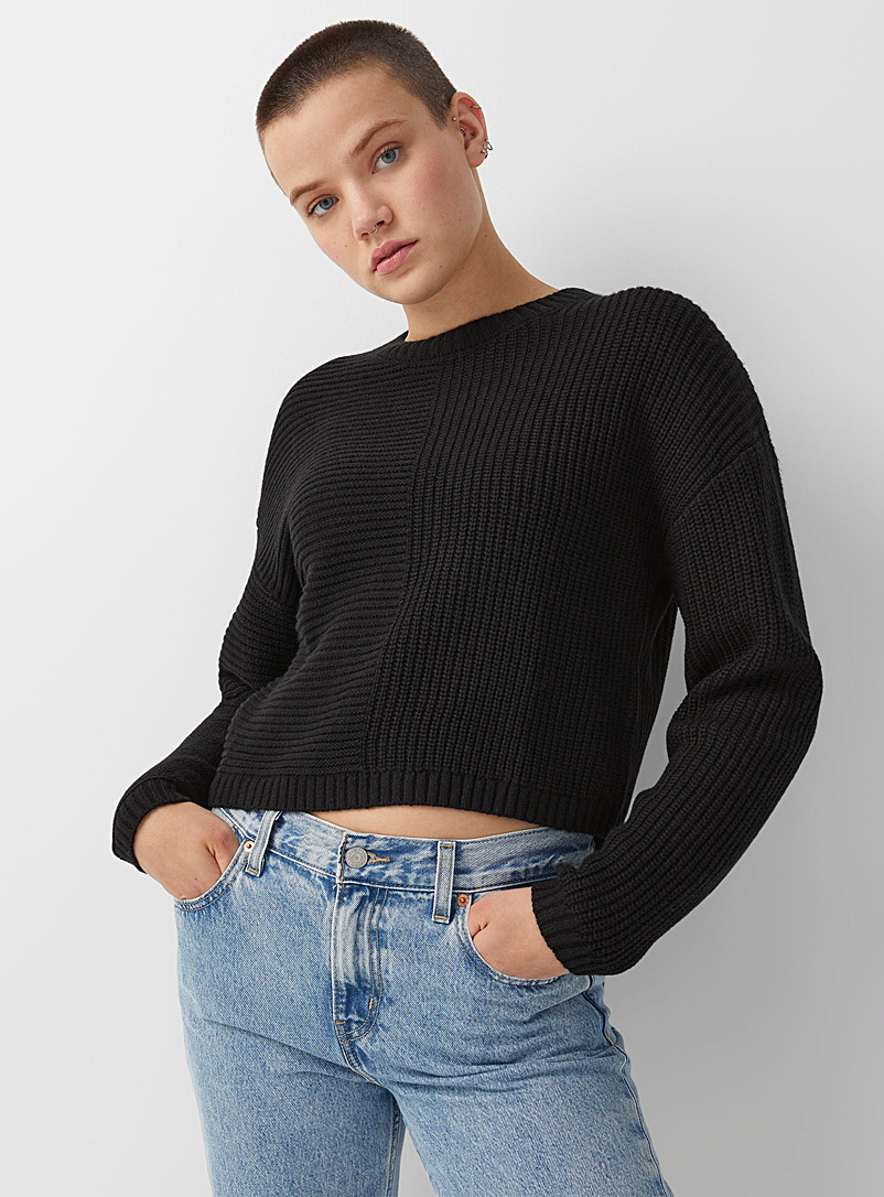 Twik Black Bidirectional ribbing sweater for women