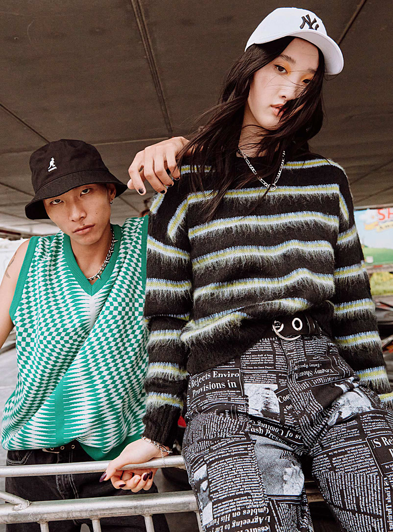 Grunge stripe fuzzy-knit sweater | Twik 