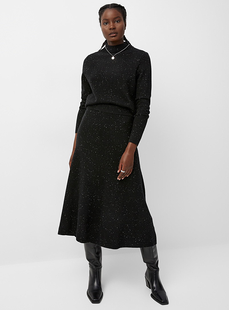 Contemporaine Black Confetti knit flared skirt for women