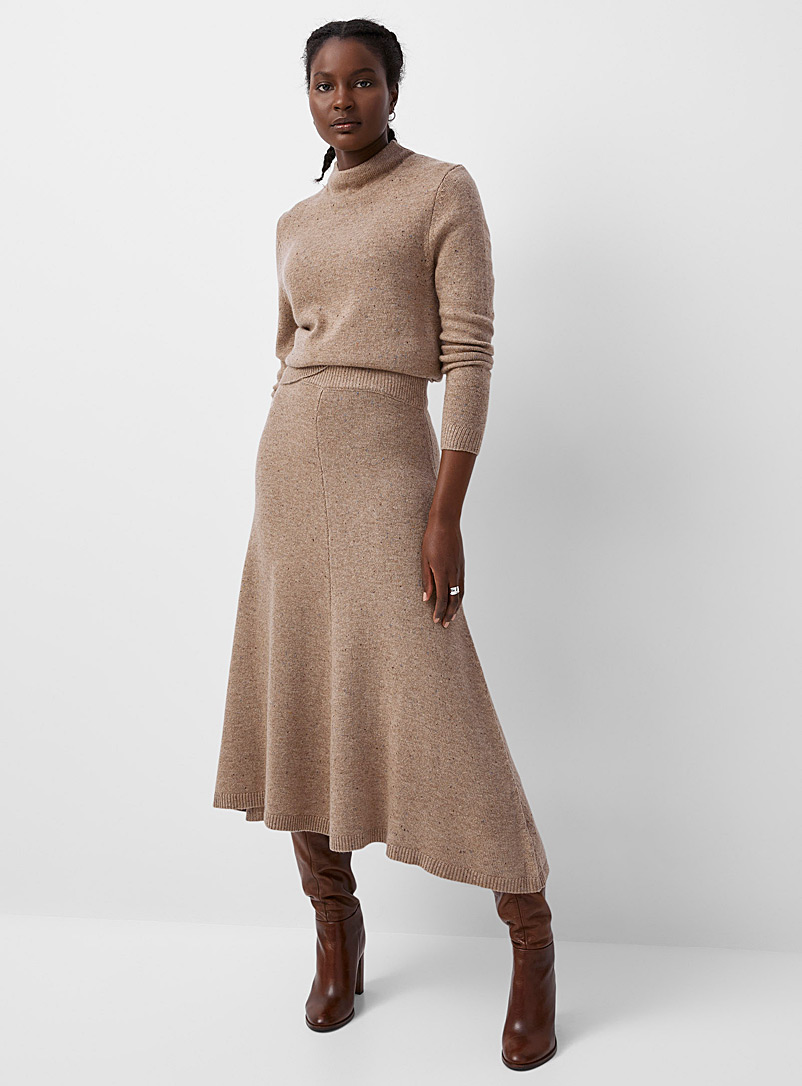 Contemporaine Light Brown Confetti knit flared skirt for women