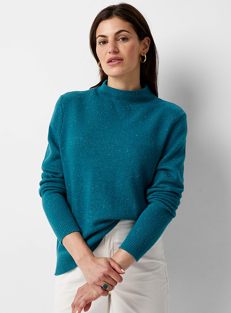 Contemporaine Teal Confetti knit funnel-neck sweater for women