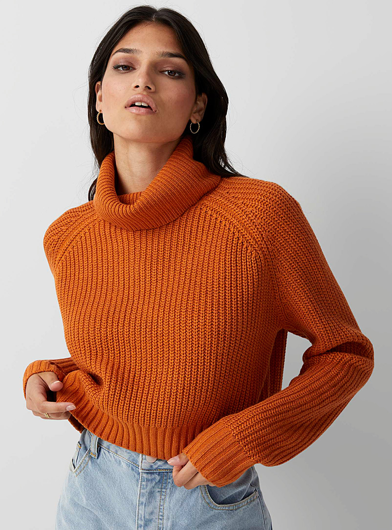 Icône Medium Orange Shaker-rib turtleneck sweater for women