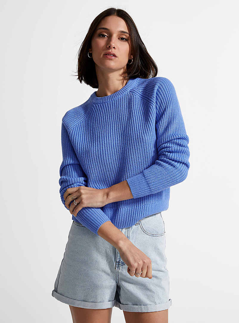 Icône Slate Blue Shaker-rib raglan sweater for women