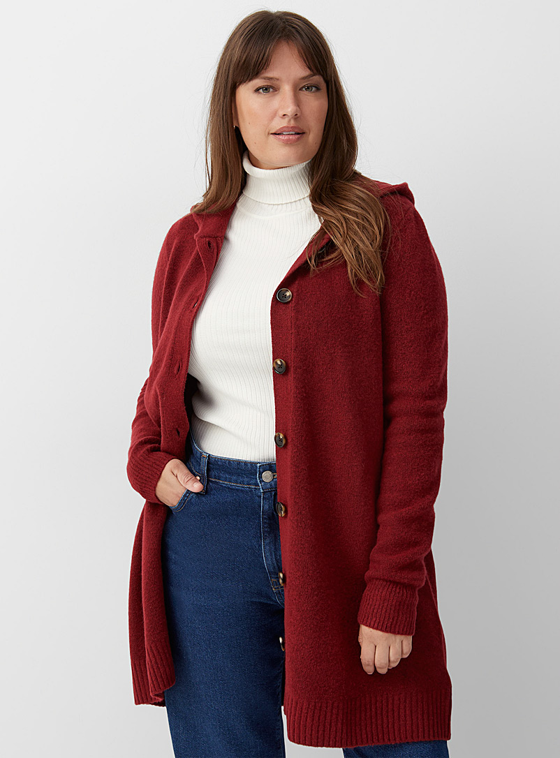 Contemporaine Ruby Red Long hooded cardigan for women