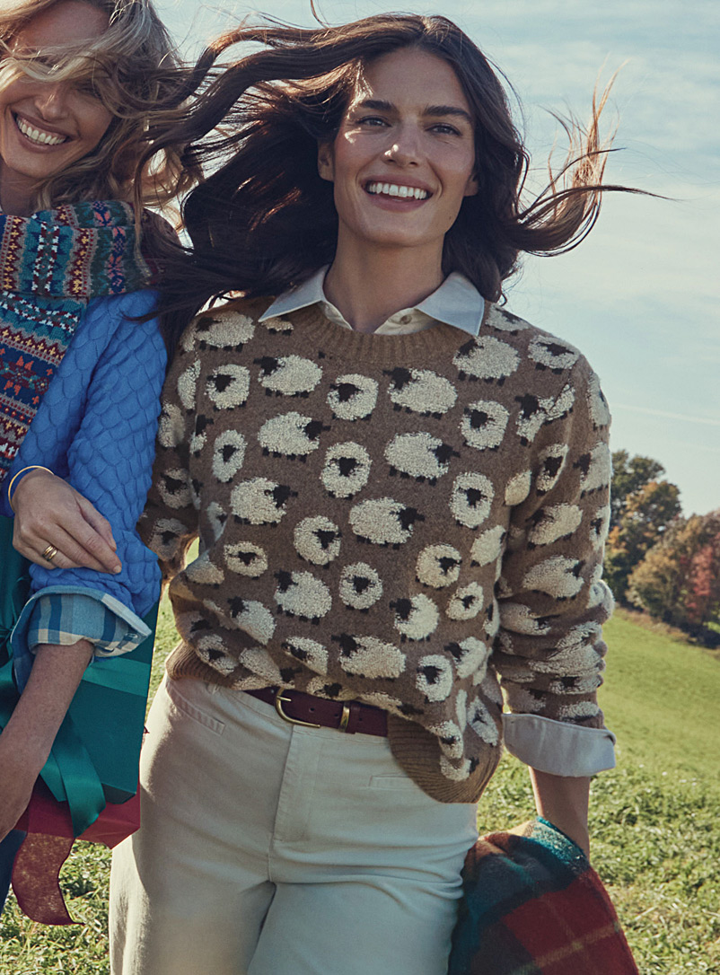 Contemporaine Light Brown Bouclé pattern sweater for women