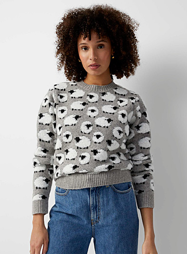 Contemporaine Grey Bouclé patterns sweater for women