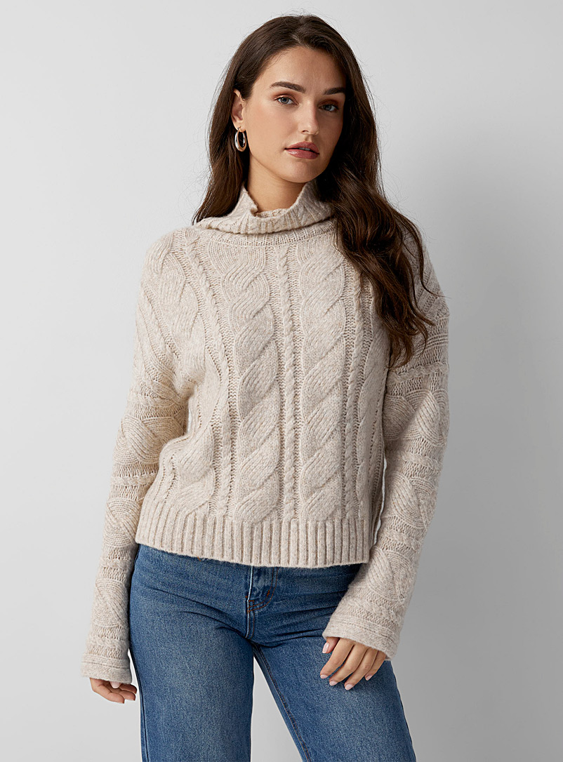 Icône Sand Cable-knit turtleneck sweater for women