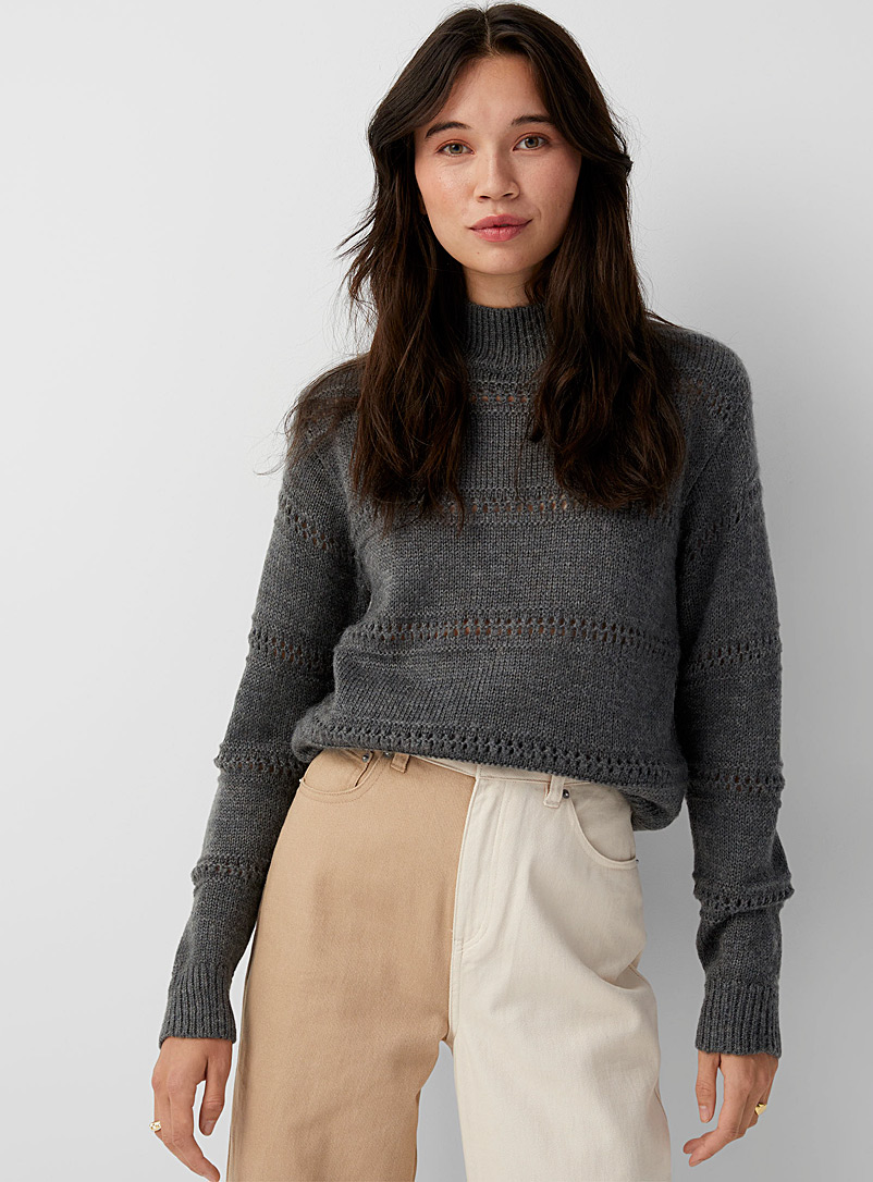 Pointelle pattern stripe mock neck | Twik | Shop Women's Sweaters and ...