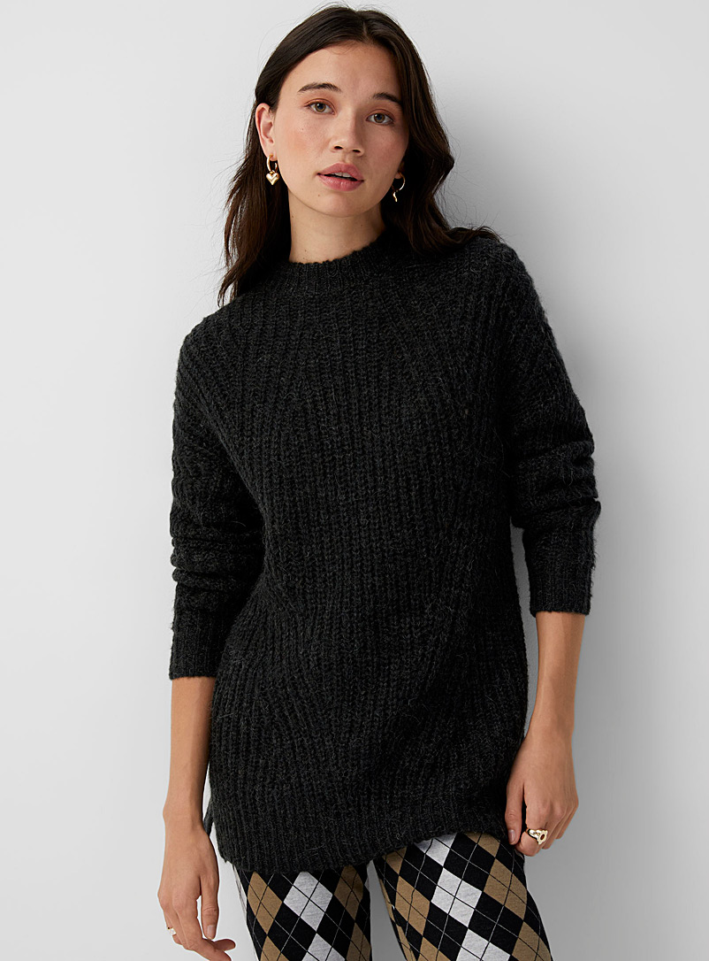 Twik Black Shaker-rib long sweater for women