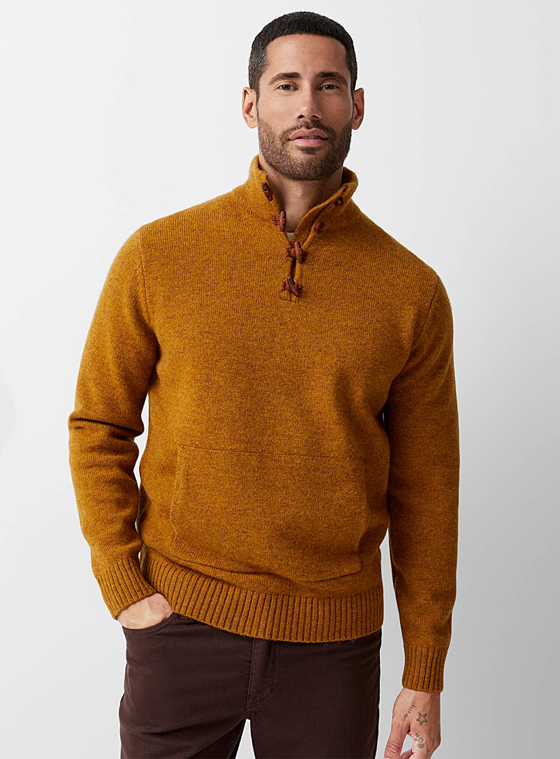 Le 31 Golden Yellow Shetland wool toggle-button collar sweater for men