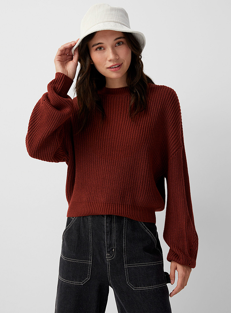 Twik Ruby Red Shaker-rib cropped sweater for women