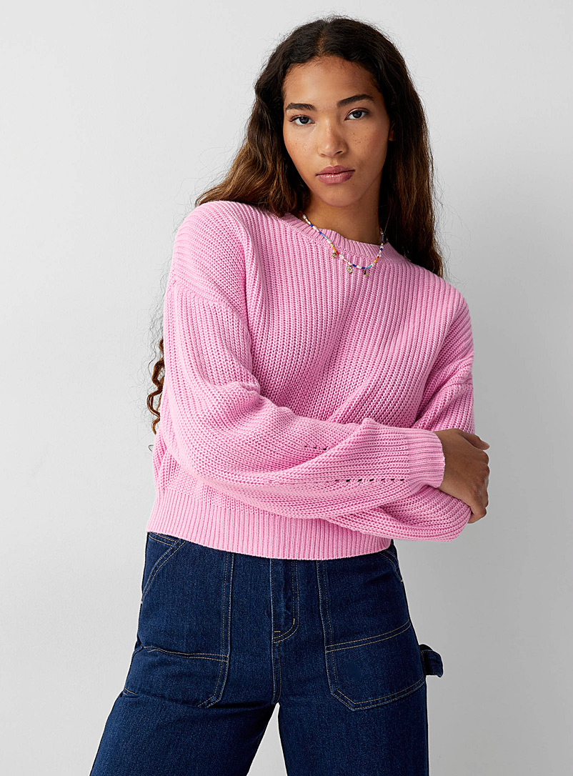 Twik Pink Shaker-rib cropped sweater for women