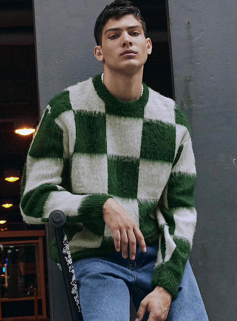 Djab Patterned Green Brushed patterned sweater for men