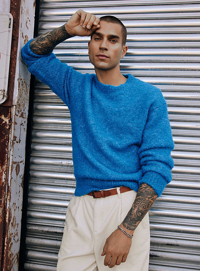 Le 31 Blue Bouclé knit sweater for men