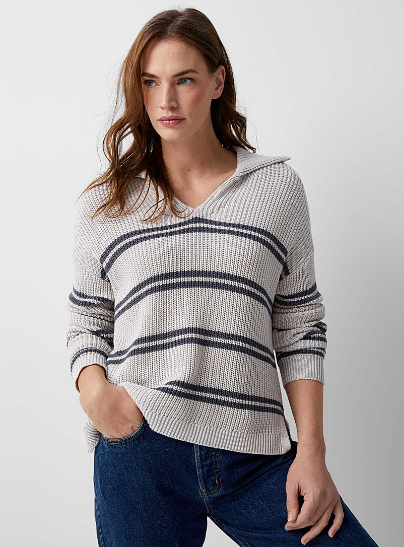 Contemporaine Dark Blue Double-striped ribbed sweater for women