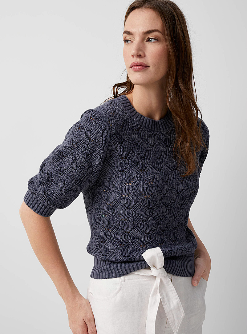 Contemporaine Dark Blue Openwork ripples sweater for women