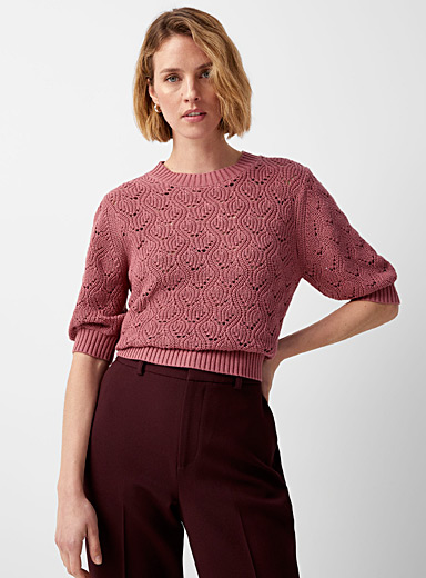Contemporaine Pink Openwork wave sweater for women