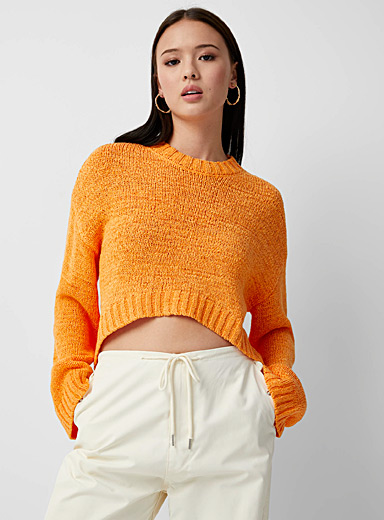 Twik Orange Ribbon knit asymmetrical sweater for women