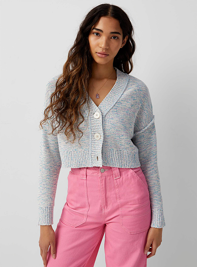 Twik Assorted lilac Heathered knit cropped cardigan for women