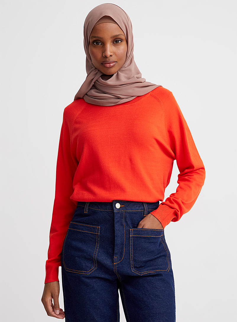 Contemporaine: Le pull raglan fin tricot Orange foncé pour femme