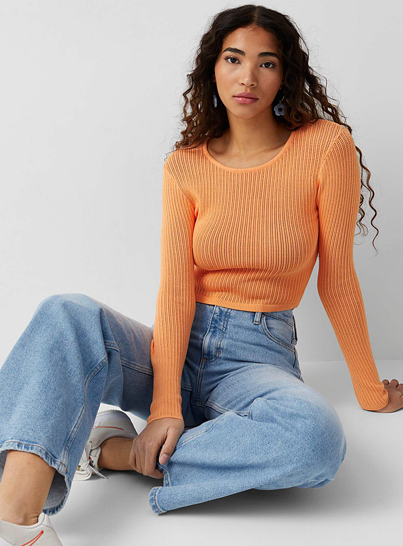 Twik Tangerine Pointelle and ribbed knit cropped sweater for women