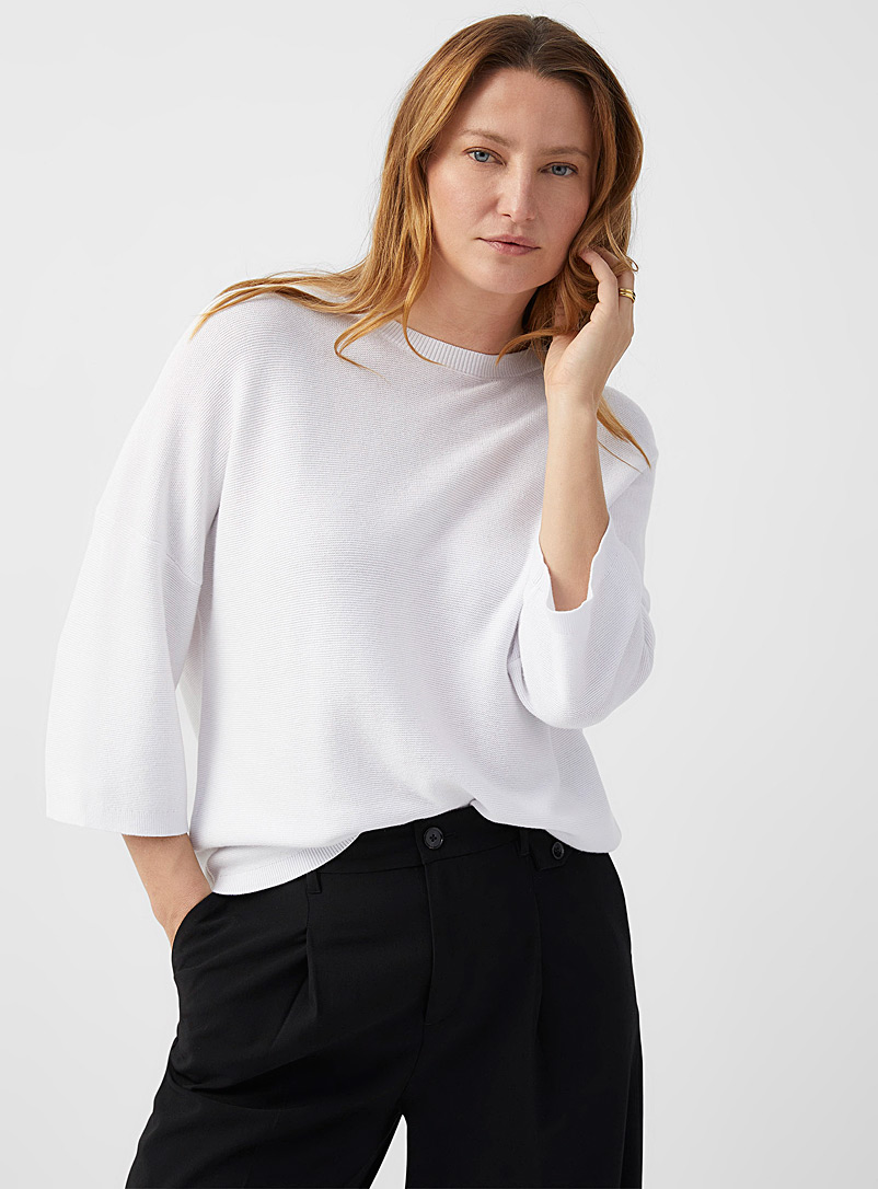 Contemporaine White Delicate texture loose sweater for women