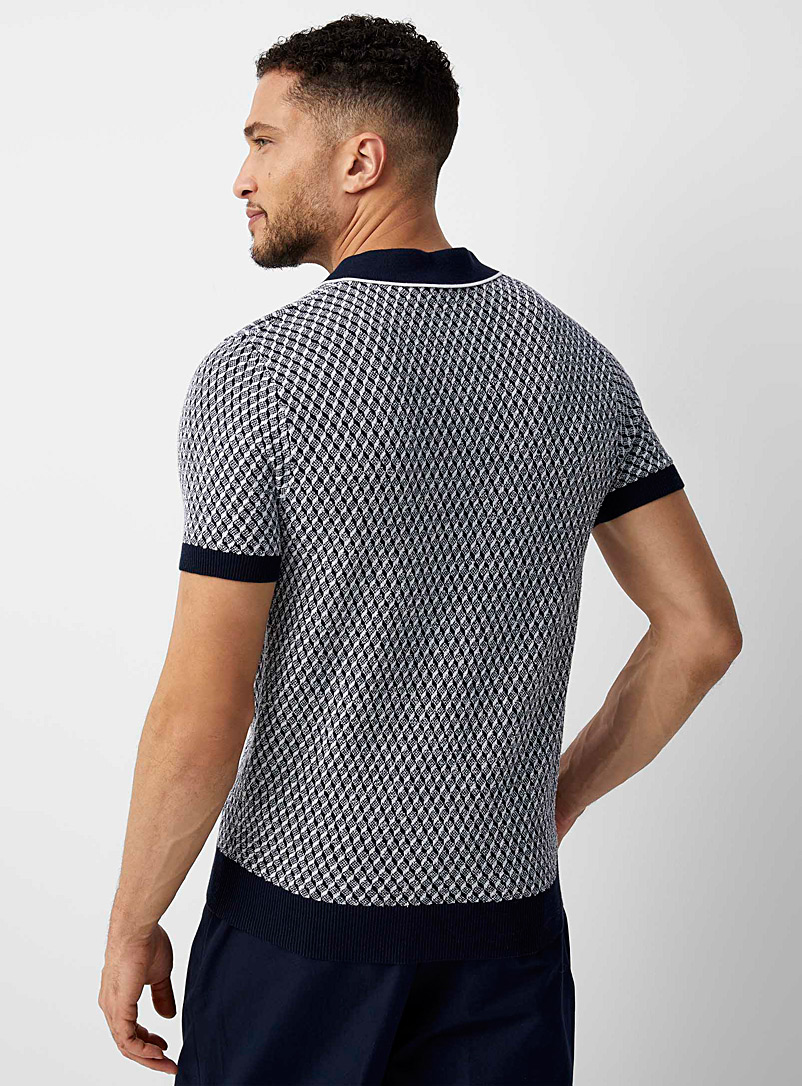Le 31 Patterned Ecru Geo jacquard knit polo for men
