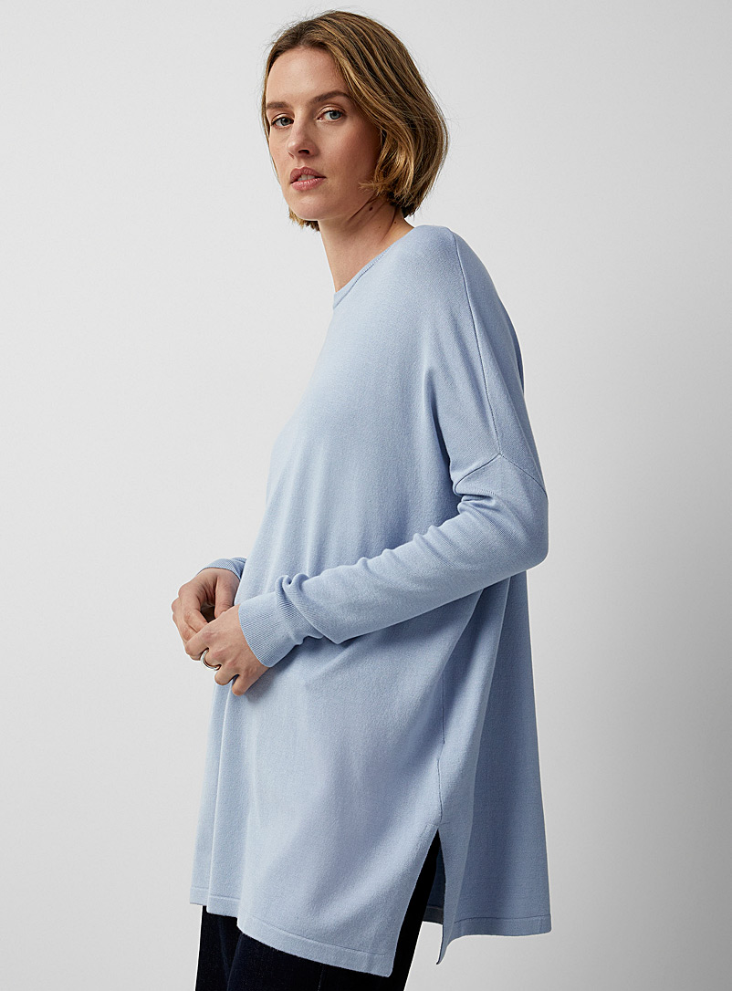 Contemporaine: Le chandail tunique tricot souple Bleu pâle-bleu poudre pour femme