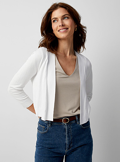 Le cardigan ouvert fin tricot manches 3/4