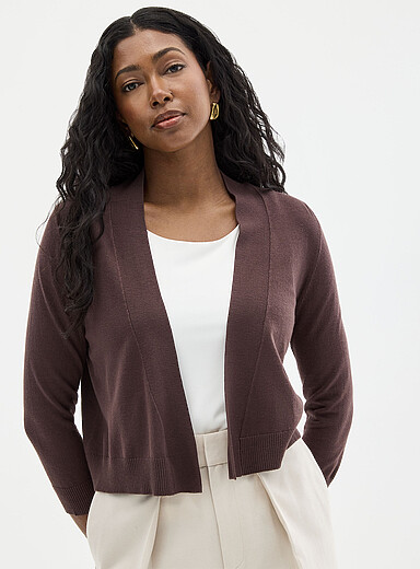 Le cardigan ouvert fin tricot manches 3/4