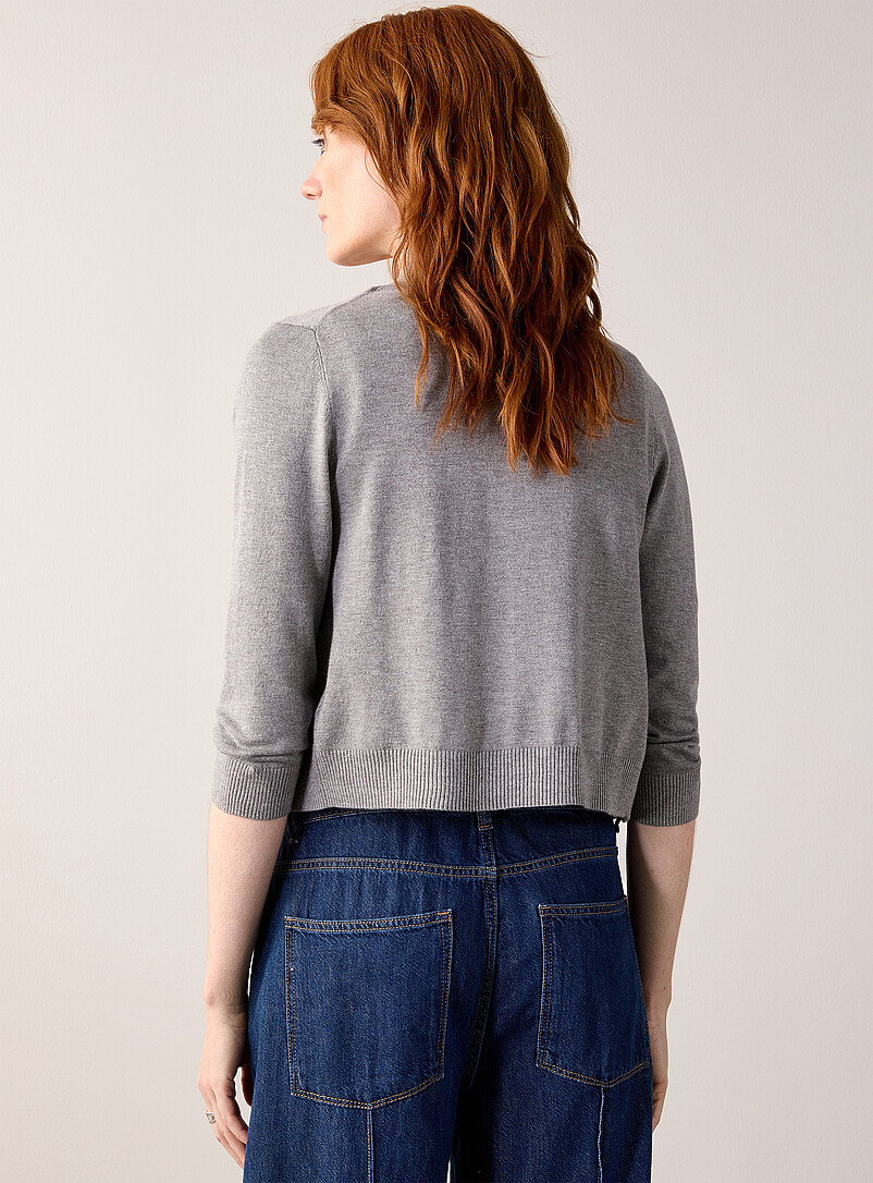 Contemporaine Chocolate/Espresso 3/4-sleeve fine knit open cardigan for women