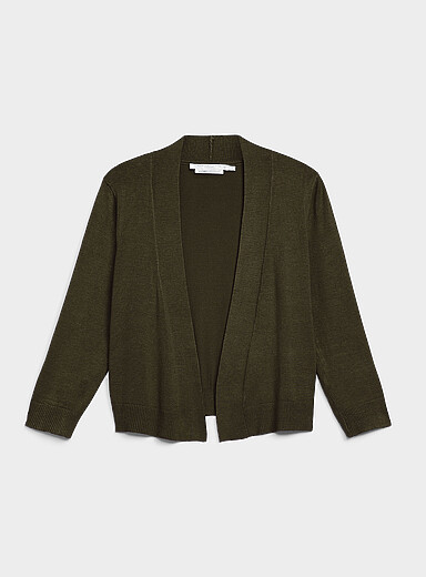 3/4-sleeve fine knit open cardigan