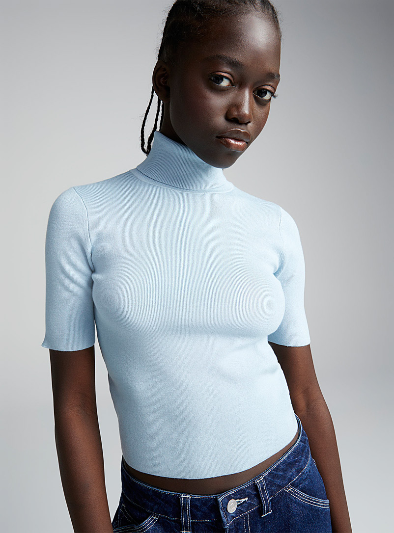 Twik Light blue Solid-colour short-sleeve turtleneck sweater for women